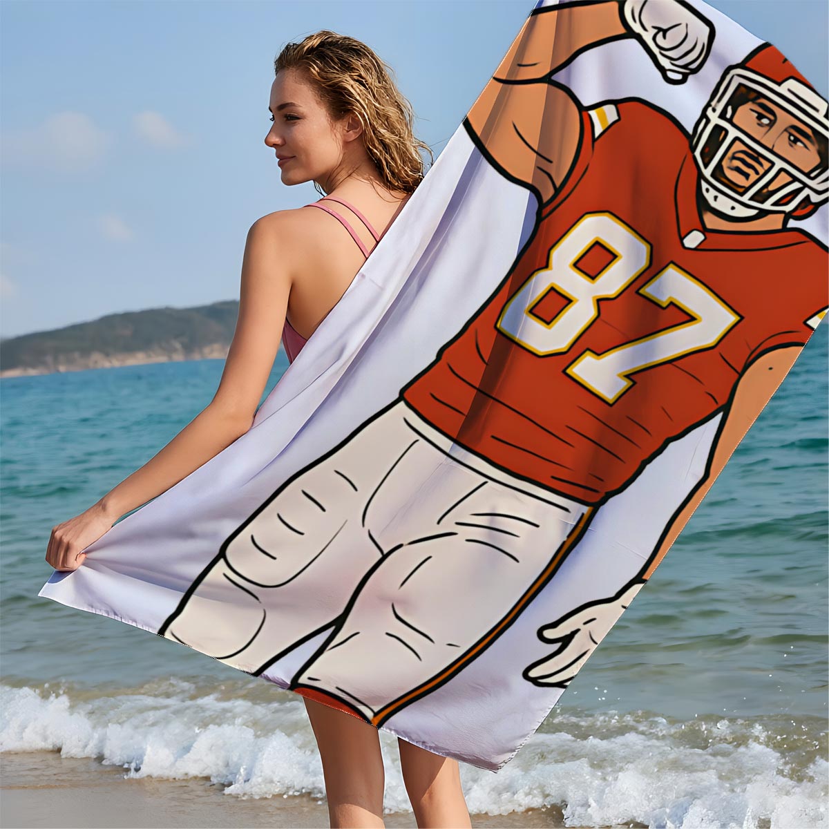 American Football Player #87 Flexing Muscle - Beach towels