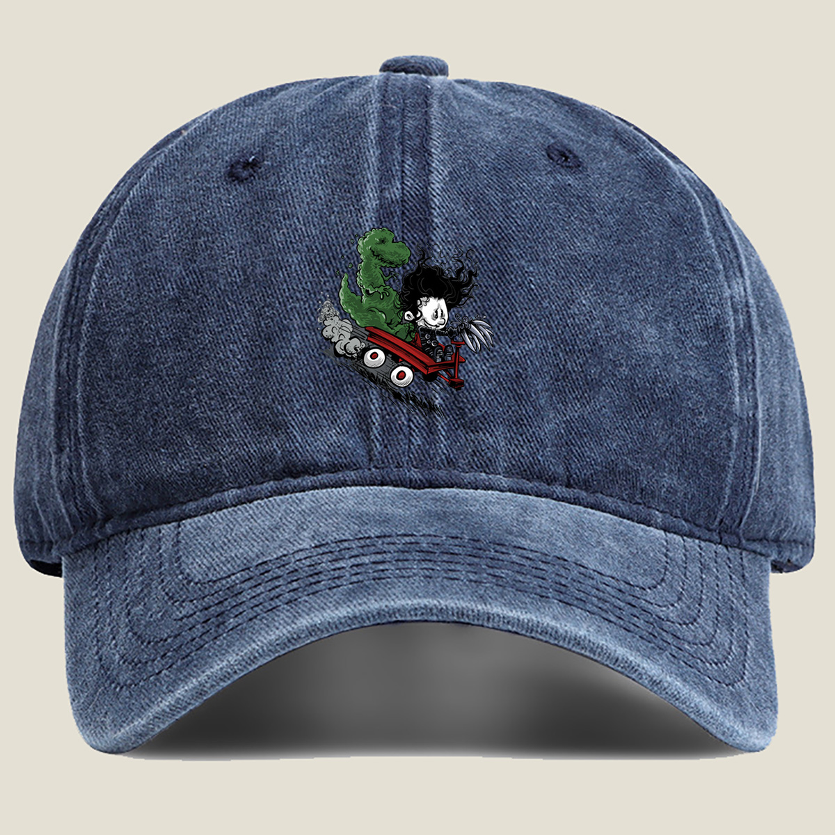 Coraline and the Green Monster in a Red Cart - Washed Denim - Baseball Cap