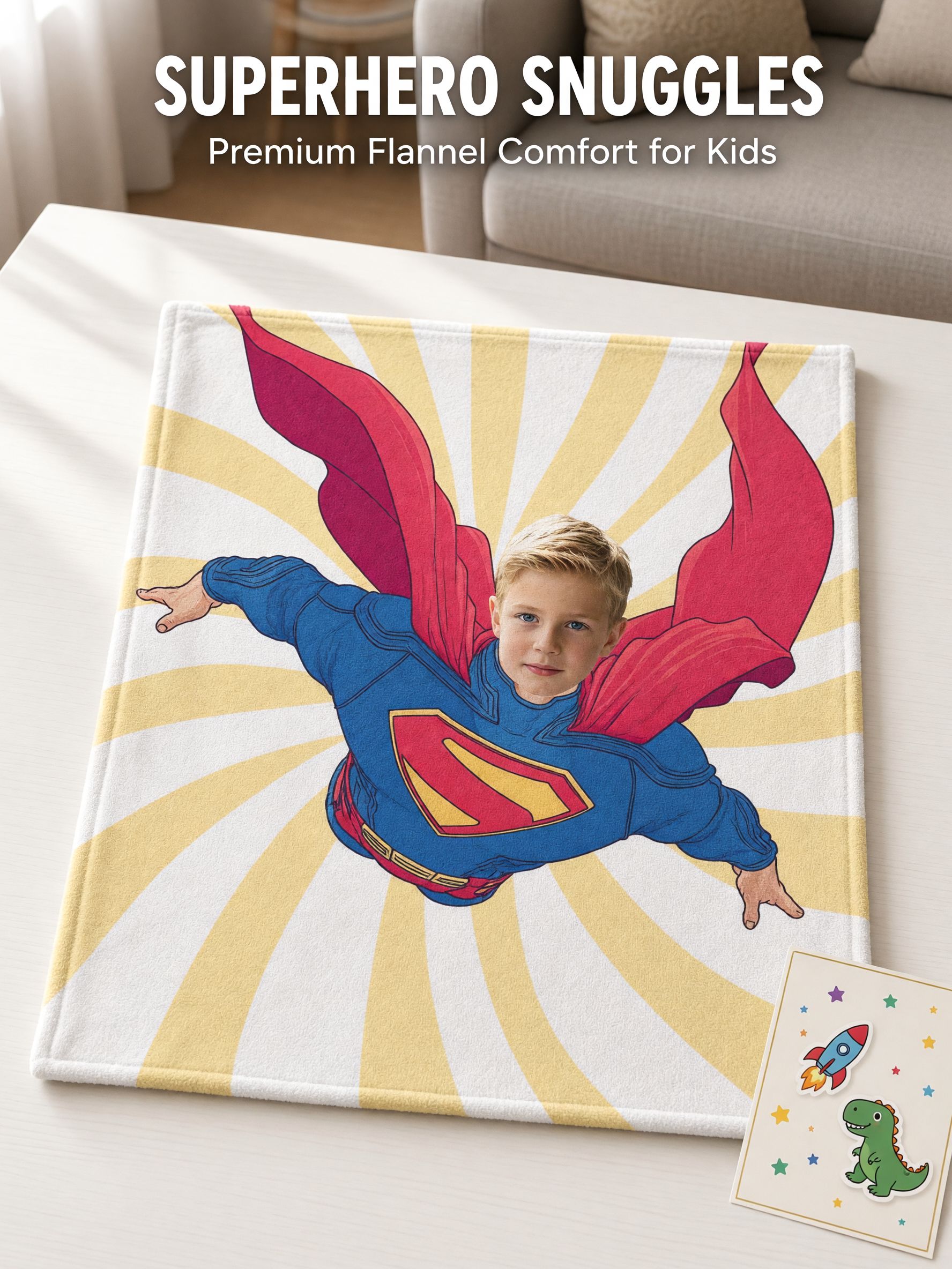Custom Photo Superhero Blanket Personalized Face Flannel Fleece Throw Cozy Gift for Kids and Adults