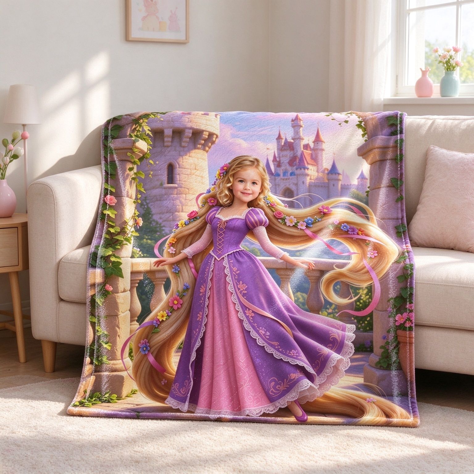 Custom Face Photo Blanket Fairy Tale Princess Castle Ultra Soft Flannel Throw Fleece Bedding Ideal Personalized Gift