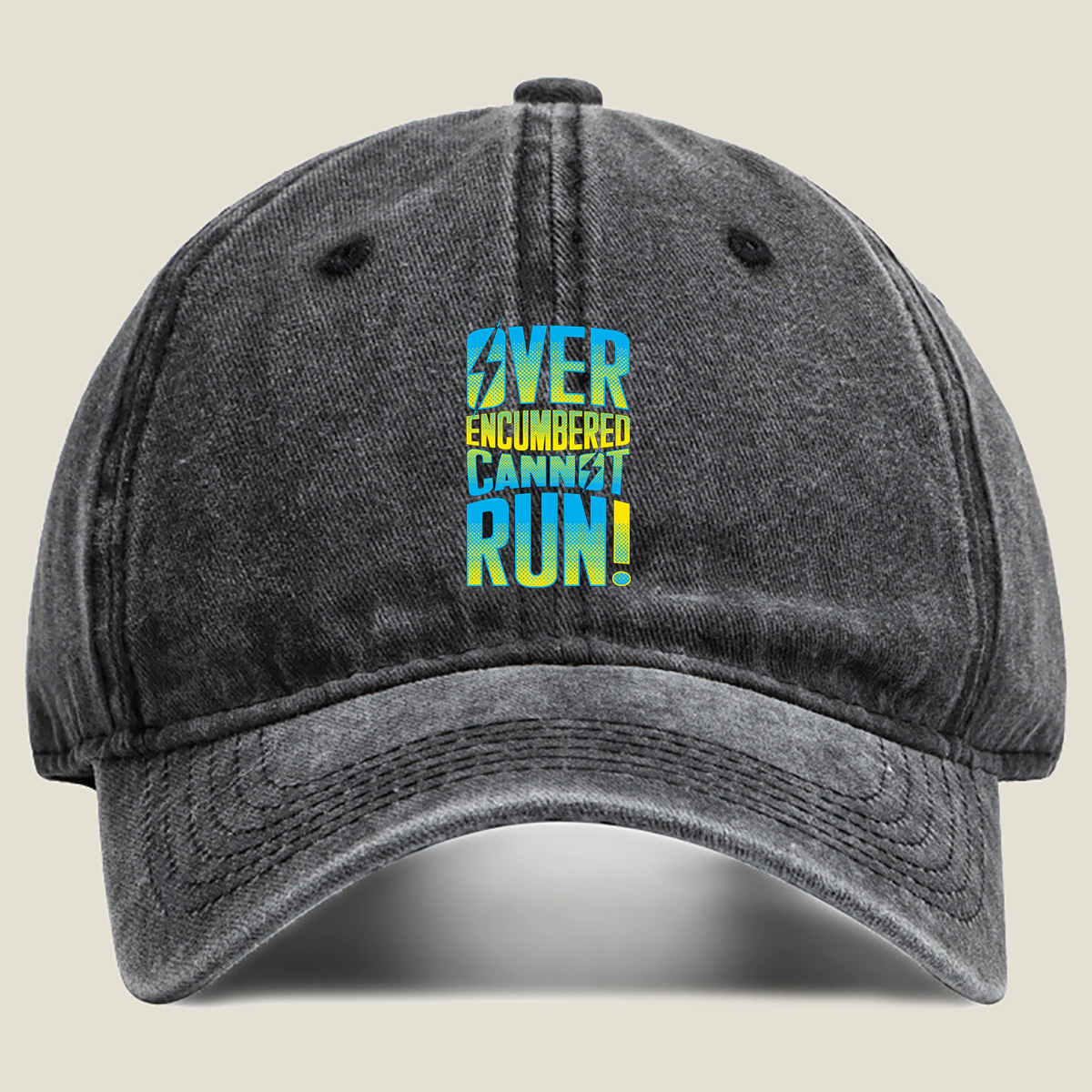 Over Encumbered Cannot Run! - Washed Denim - Baseball Cap