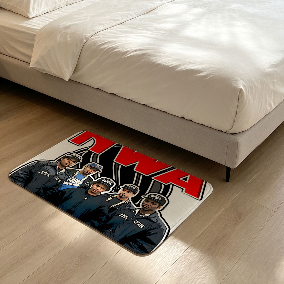 N.W.A. Members in Iconic Streetwear and Hats, Representing the Legendary Hip-Hop Group - Flannel floor mat