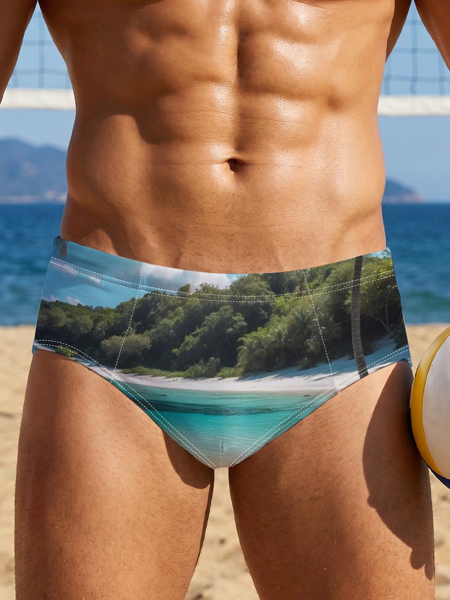 Tropical Beach with Palm Trees and Crystal Clear Water -  Men's swim trunks