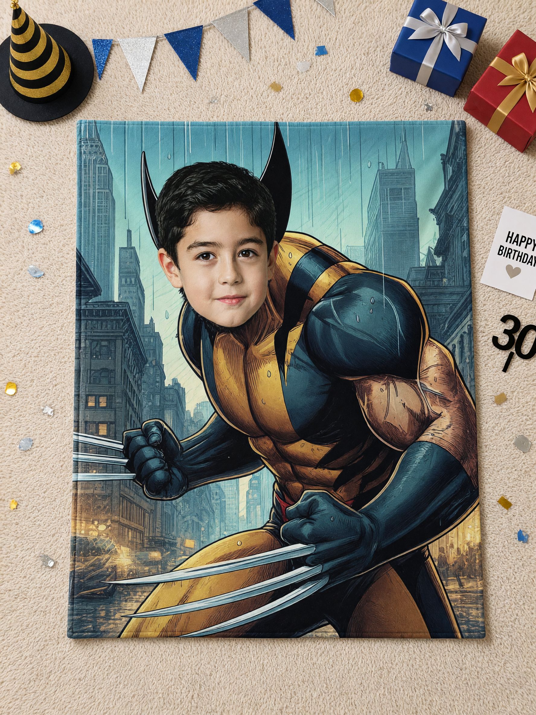 Custom Face Photo Superhero Blanket Ultra Soft Flannel Fleece Throw Ideal Personalized Gift for Kids and Comic Fans