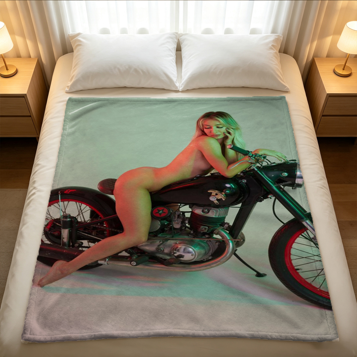 Sheer Blue Lace Bodysuit in Bathtub - Blanket