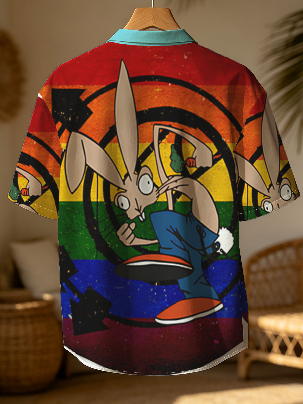 Bugs Bunny in Action: Classic Cartoon Character with Rainbow Background -  Shirt