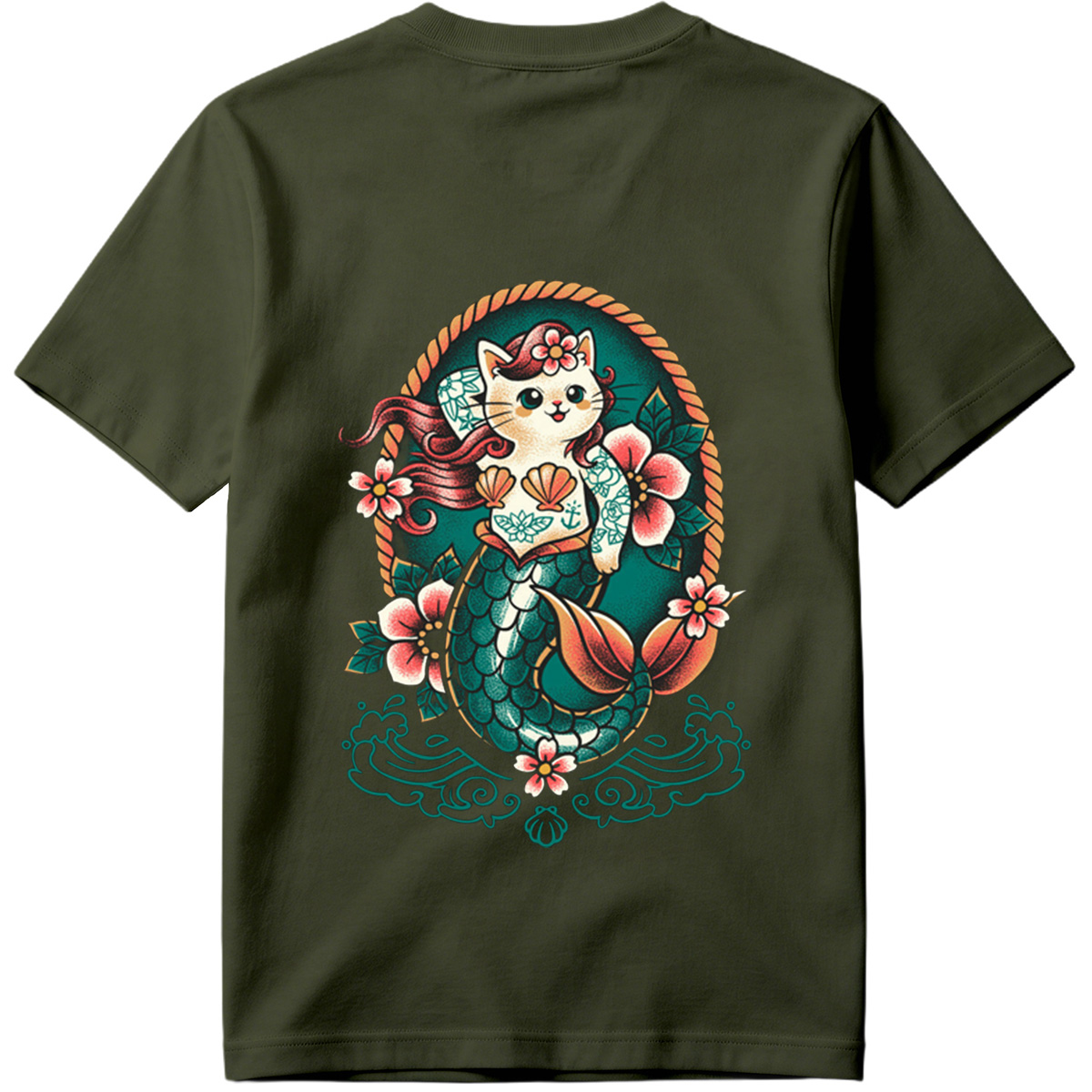 Mermaid Cat with Floral Design - Tee