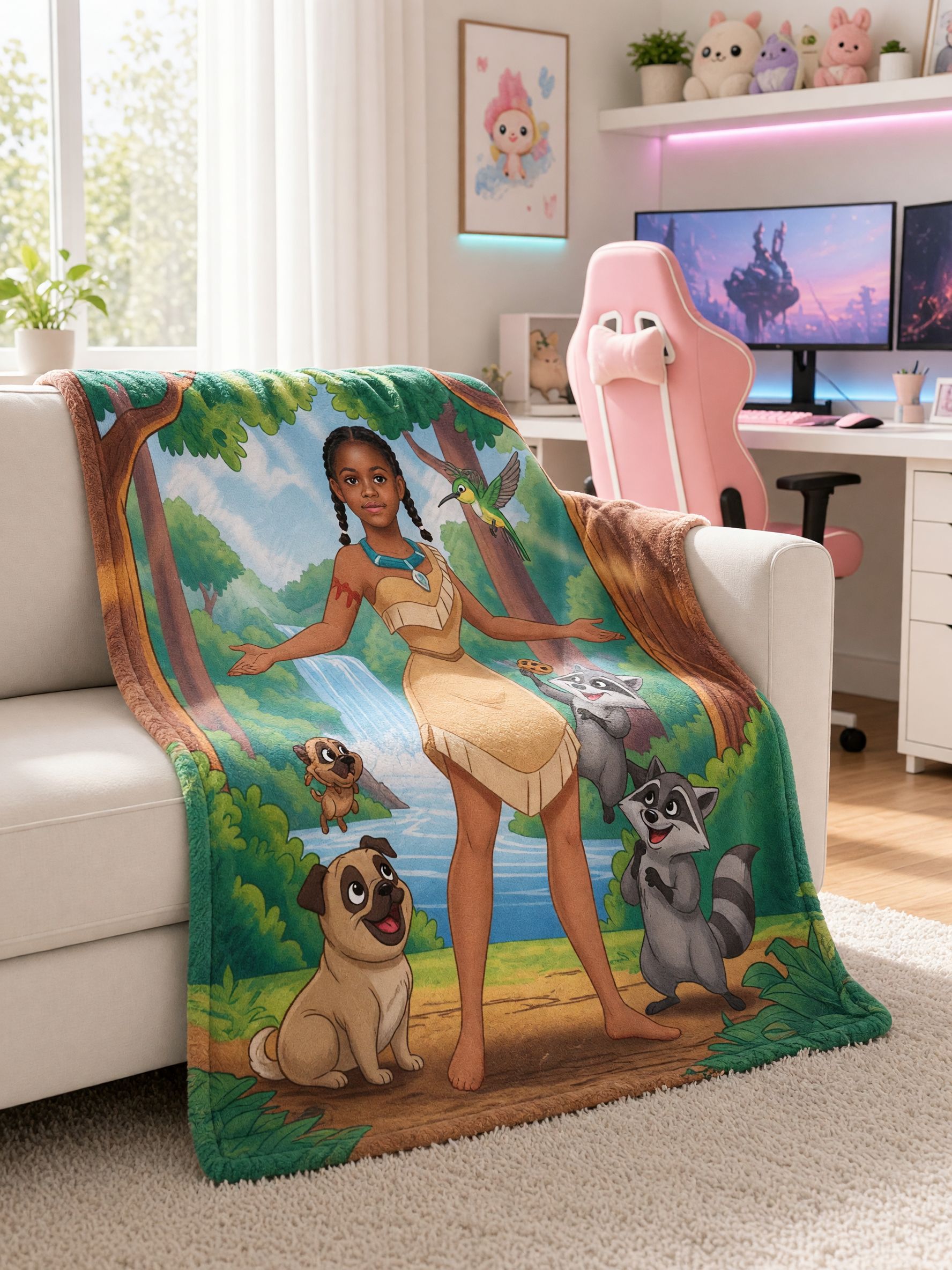 Custom Face Photo Blanket Personalized Flannel Throw Soft Cartoon Forest Fleece Ideal Personalized Gift