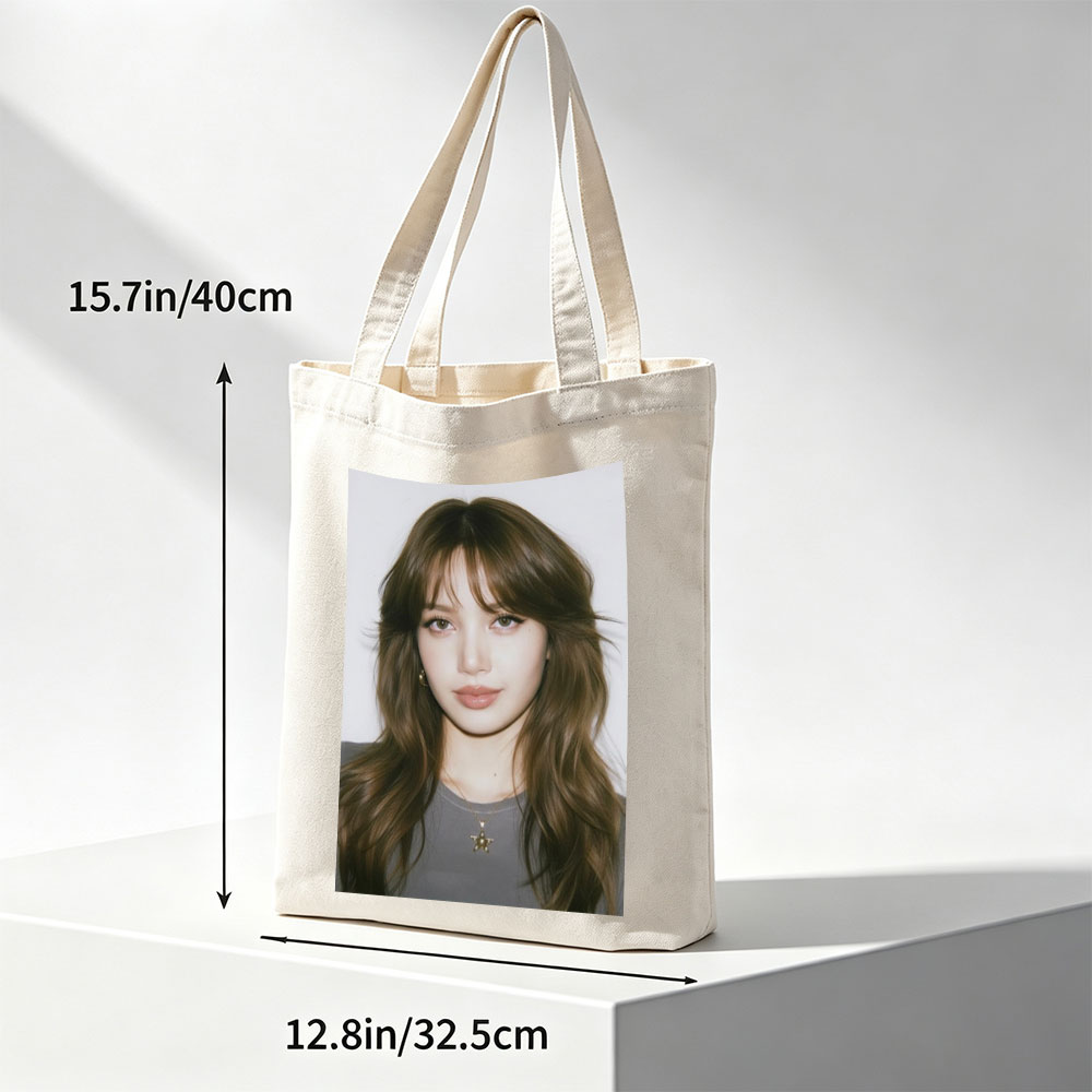 Lisa Blackpink Close-Up Portrait with Long Wavy Hair and Star Necklace - Canvas tote bags