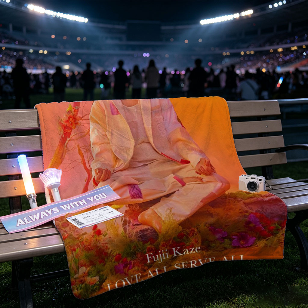 Fujii Kaze Meditating in a Vibrant Floral Landscape with Warm Sunset Background - Blankets