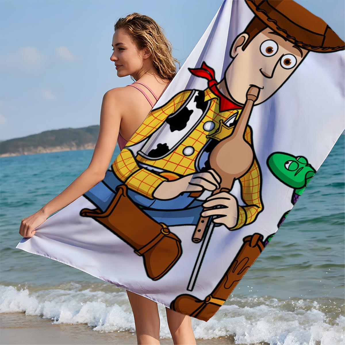 Woody Playing Flute with Snake in Boot - Beach towels