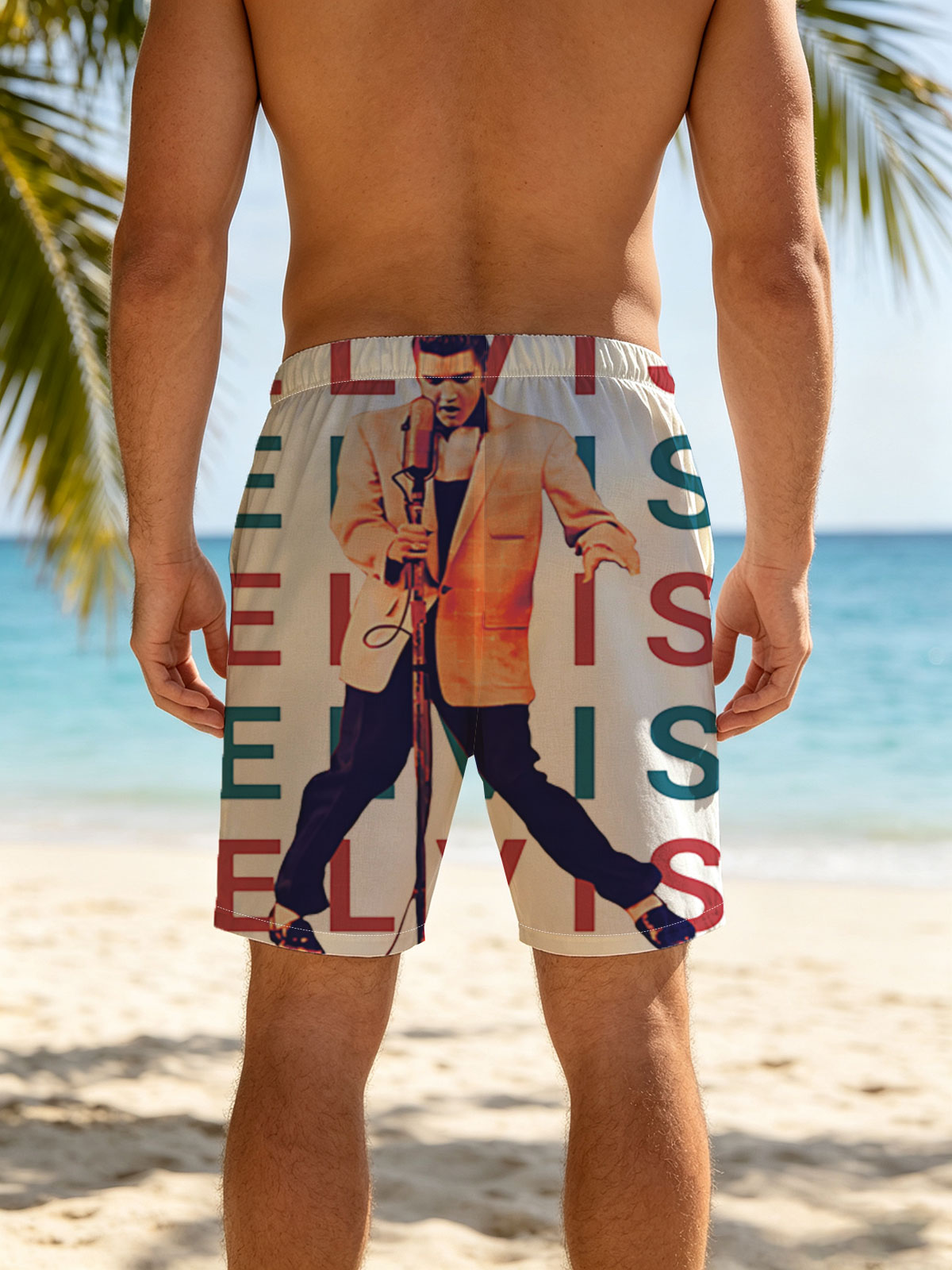 Elvis Presley Performing on Stage with Microphone -  Beach shorts