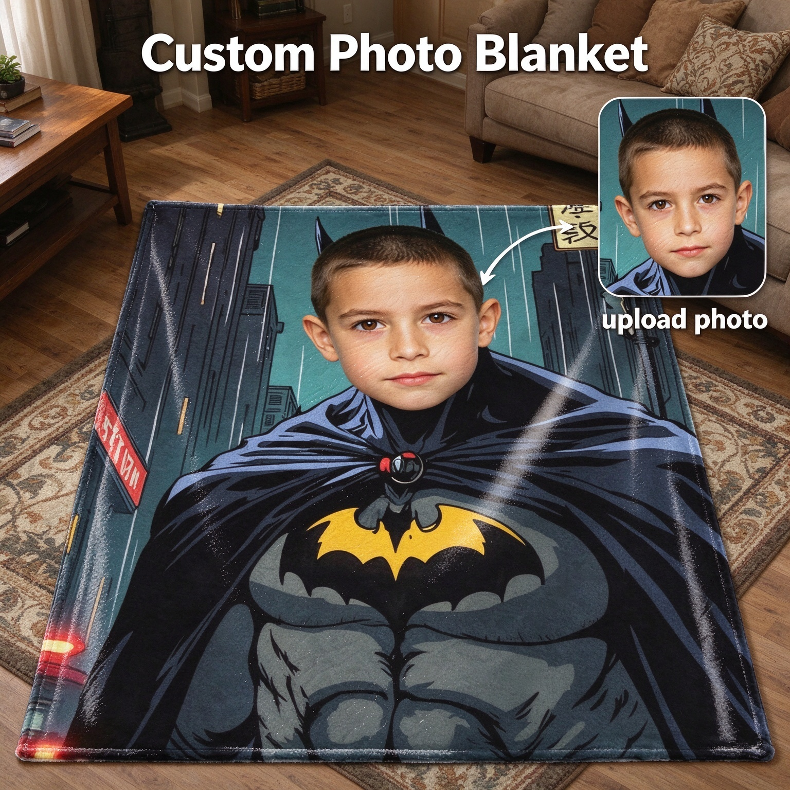 Custom Face Superhero Photo Blanket Personalized Comic Character Flannel Throw Blanket for Bed Couch Sofa Cozy Birthday
