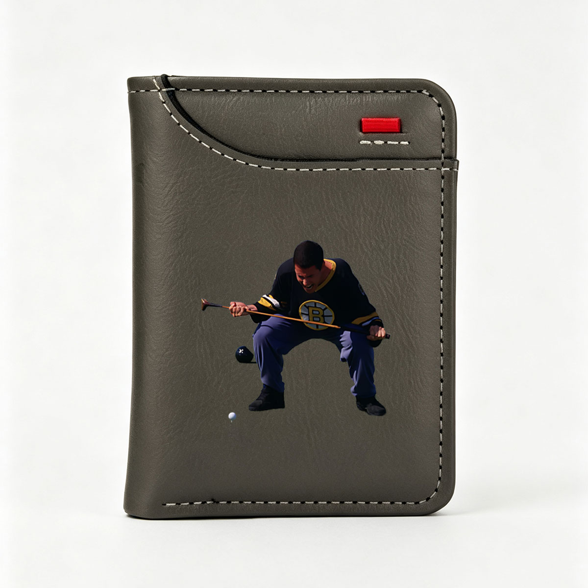 Boston Bruins Player Playing Golf with Hockey Stick - Vertical Style Wallet