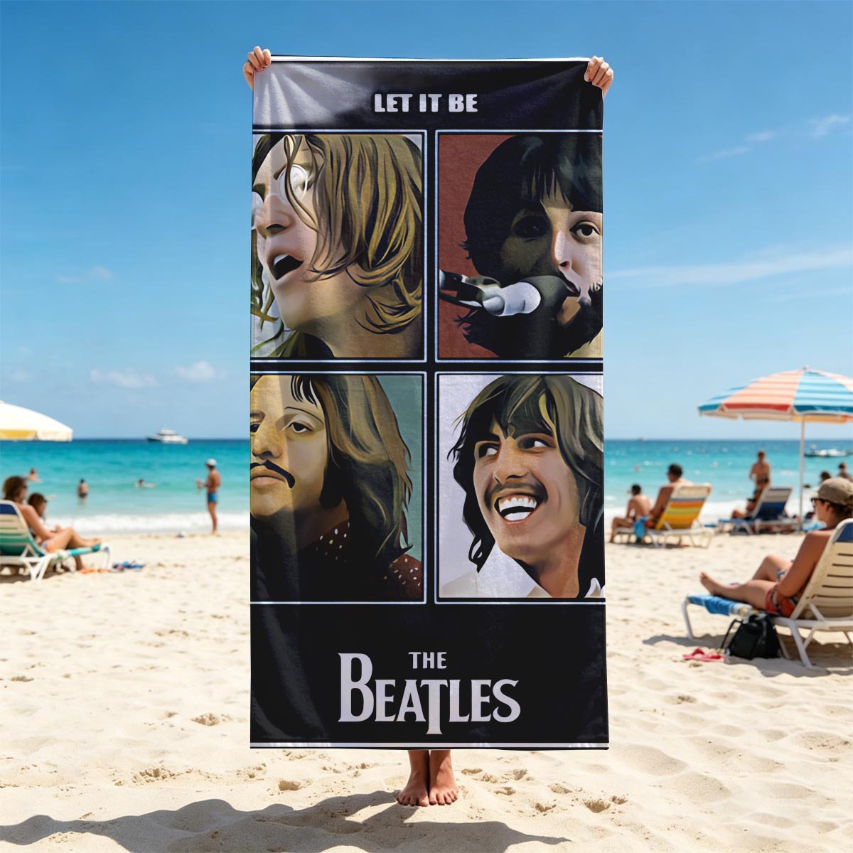 The Beatles - Let It Be Album Cover Featuring John Lennon, Paul McCartney, George Harrison, and Ringo Starr - Beach towels