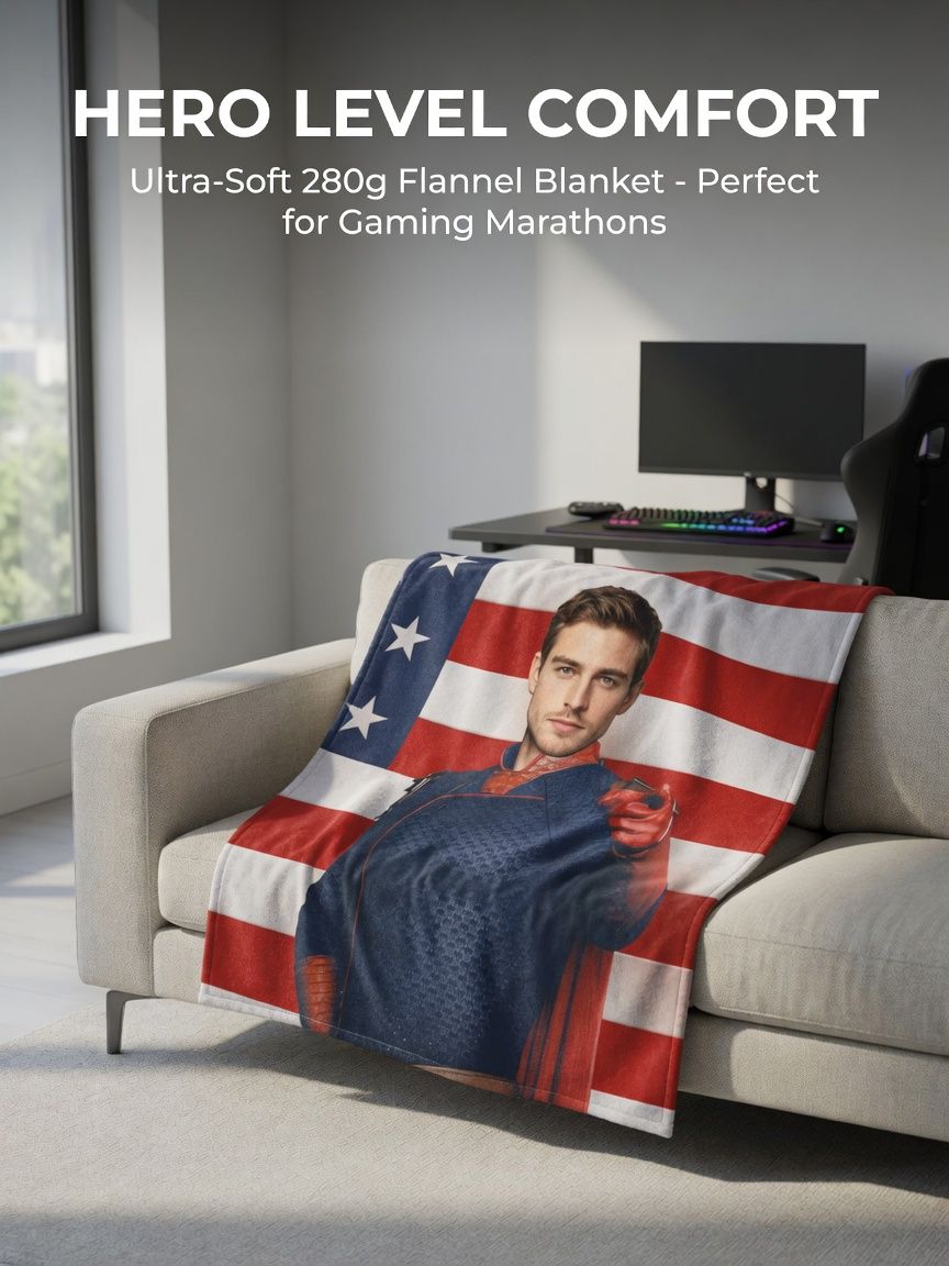 Custom Face Photo Flannel Blanket Personalized Superhero Patriotic Throw Skin-Friendly Warm Fleece Bed Couch Gift
