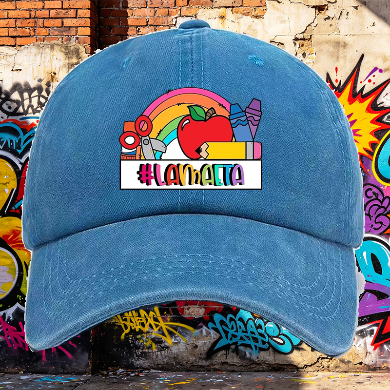 Men's Printed Washed Cap with Rainbow Apple Crayon Design #LAMAAETA Casual Round Neck Summer Lightweight Washed Hat for Outdoor Activities and Daily Wear Adults Unisex Style