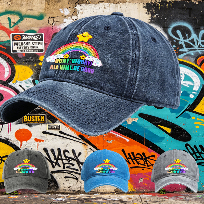 Unisex Classic Washed Cap with Rainbow Star Print 