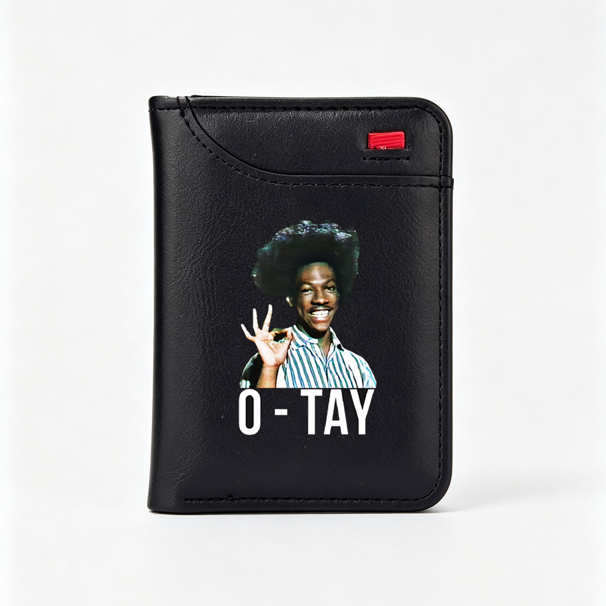 O-Tay: A Man with Afro and OK Gesture in Striped Shirt - Vertical Style Wallet