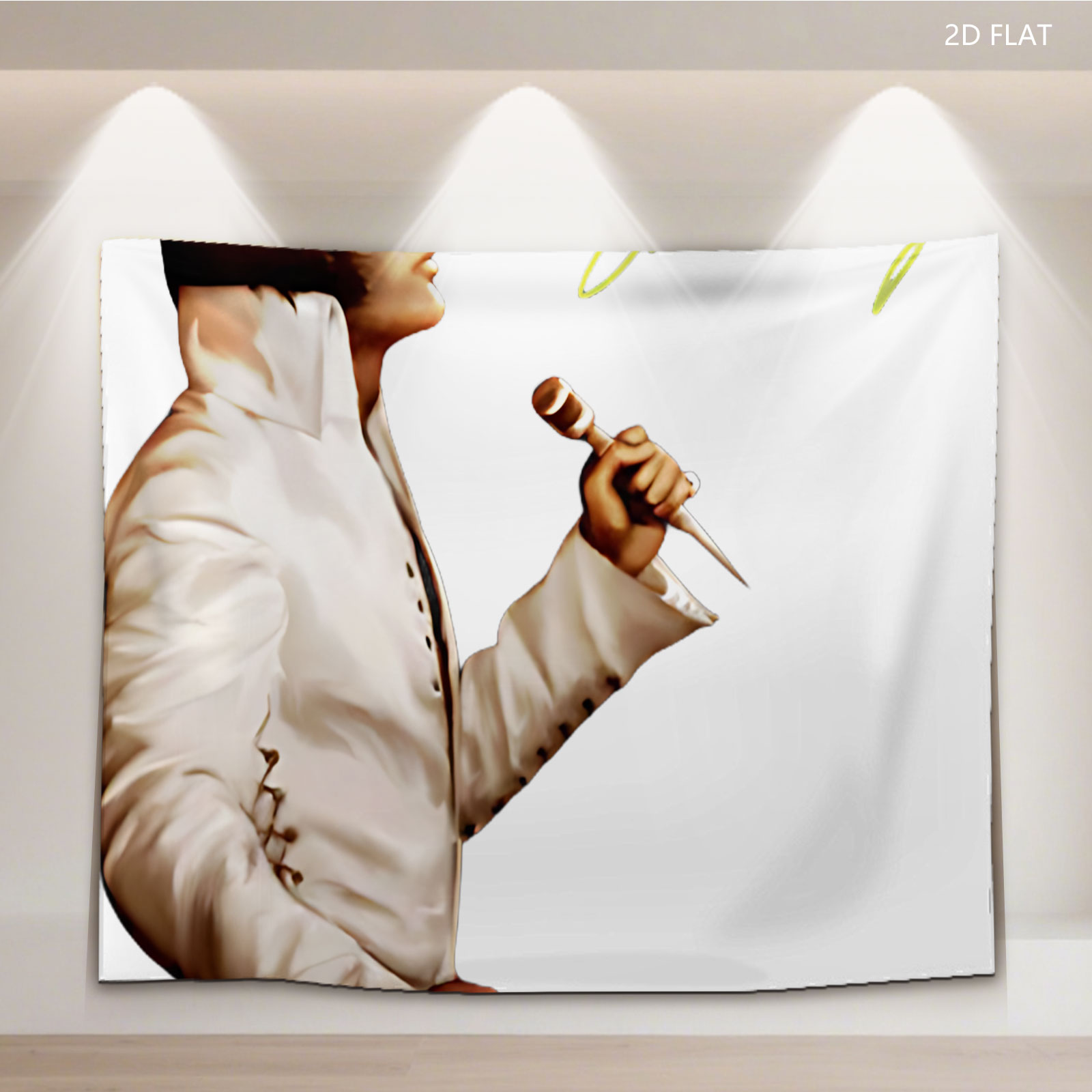 Elvis Presley in White Suit Holding Microphone, Signature Included - Tapestry