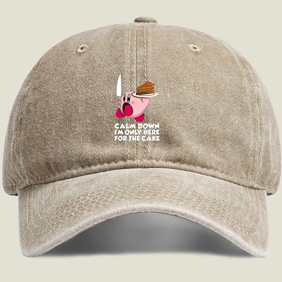 Kirby Cake Knife Humor - Washed Denim - Baseball Cap