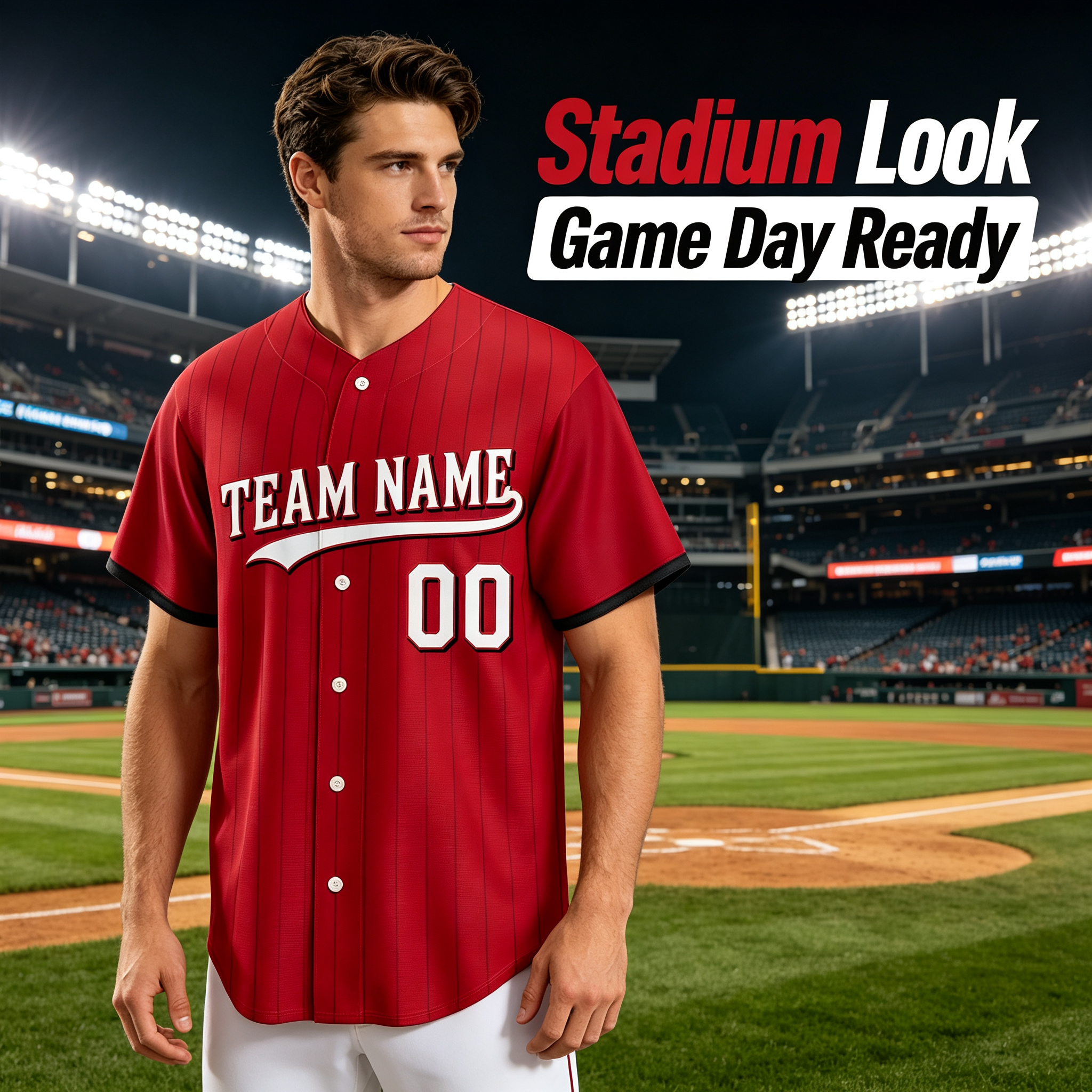 Custom Printed Cincinnati City Connect Style Baseball Jersey Crimson Red Black Trim Button Down Shirt for Men and Women