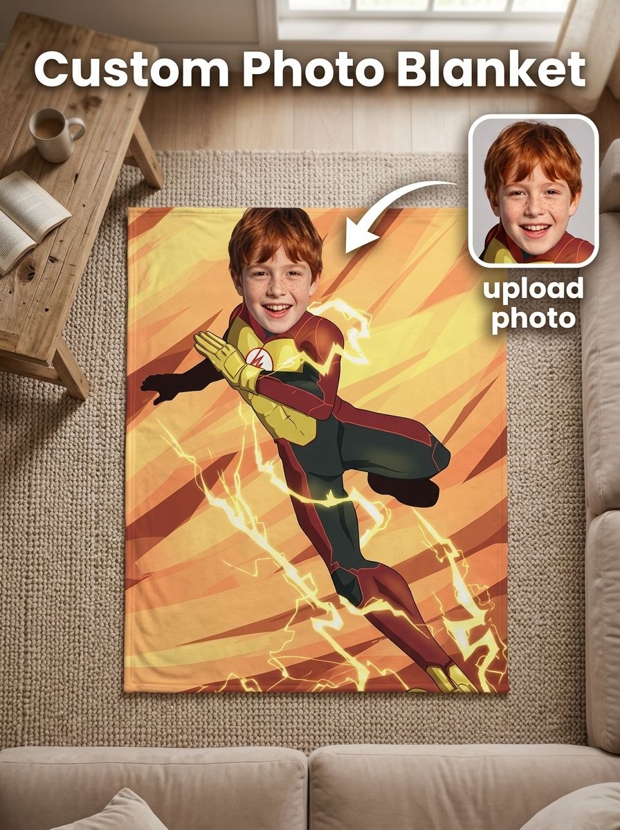 Personalized Superhero Photo Flannel Blanket Custom Face Throw Soft Warm Fleece Bed Couch Cover Ideal Birthday Gift