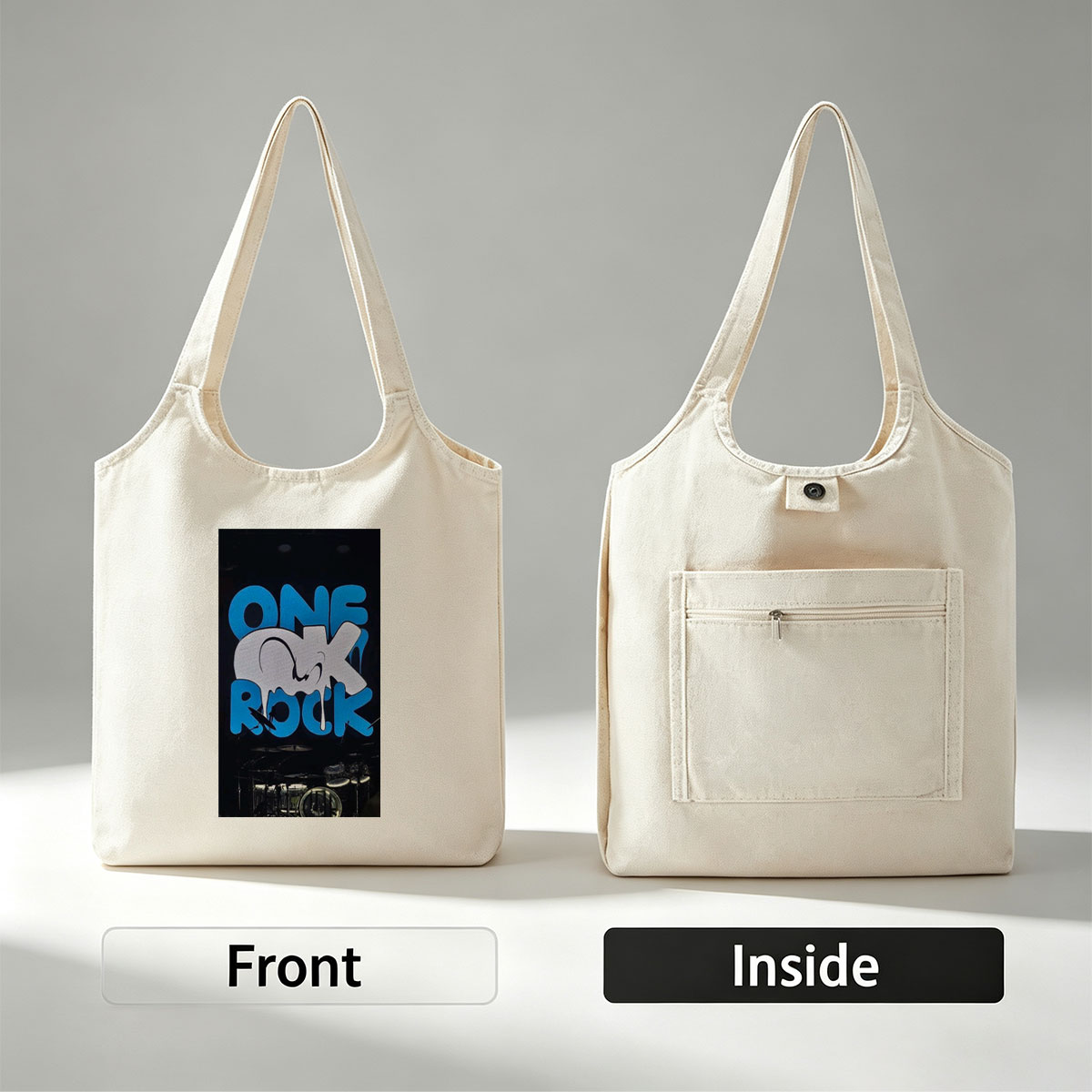 One Ok Rock Live Performance with Illuminated Stage Logo and Drum Set - Canvas shoulder bags/