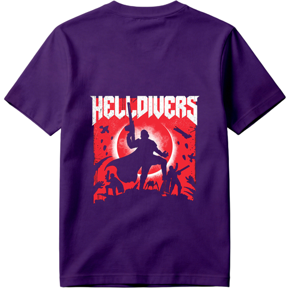 Helldivers: Silhouetted Warriors Against a Crimson Sky - Tee