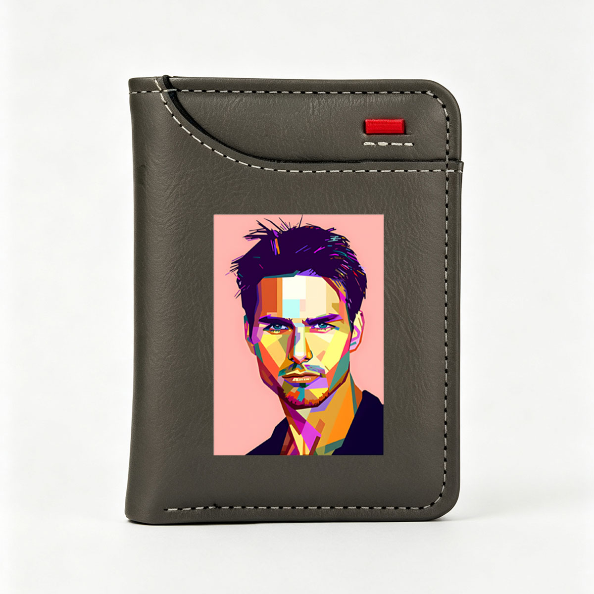 Colorful Geometric Portrait of a Man with Vibrant Facial Features - Vertical Style Wallet