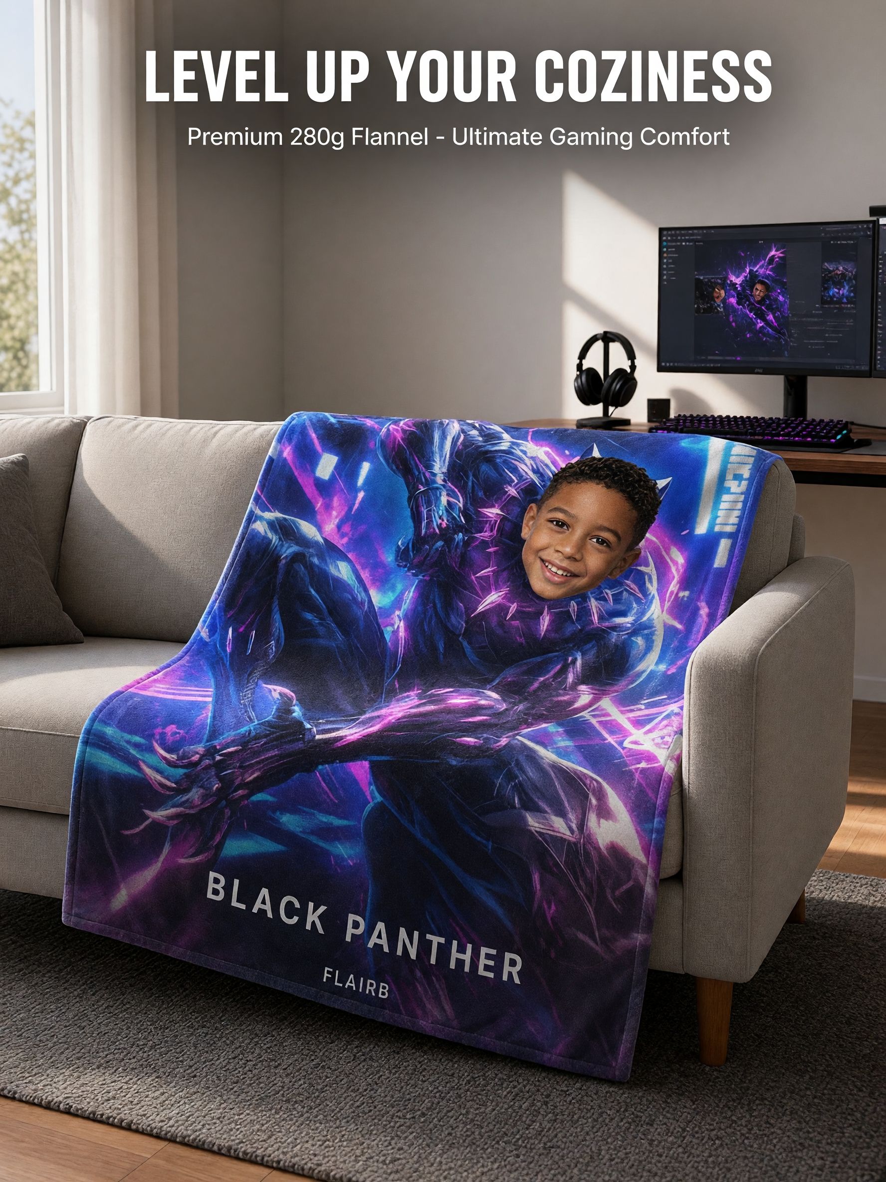 Custom Face Blanket Personalized Superhero Photo Flannel Throw Soft Cozy Warm Plush Blanket Ideal Gift for Kids and Boys
