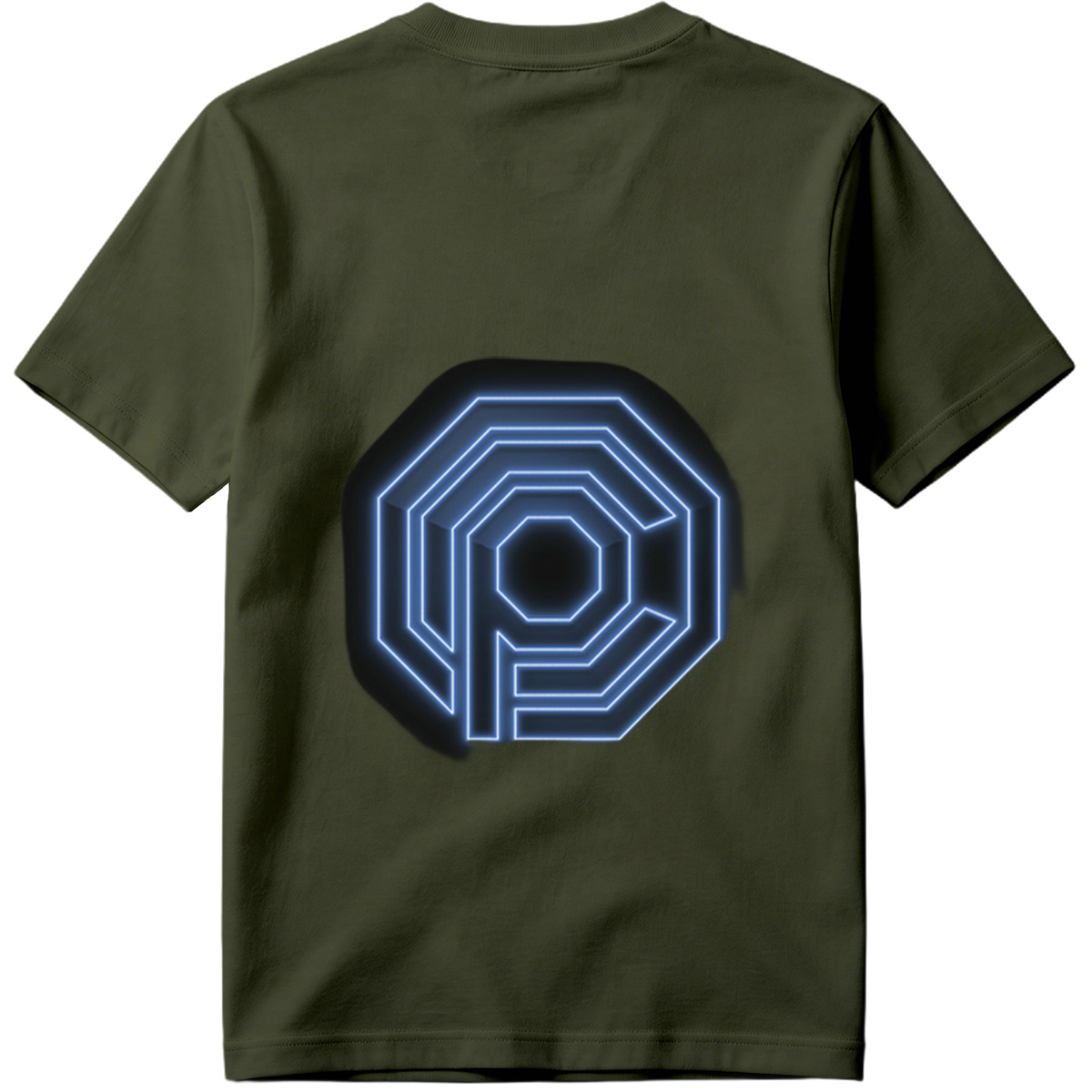 Neon Blue Octagonal Logo with Letter P - Tee