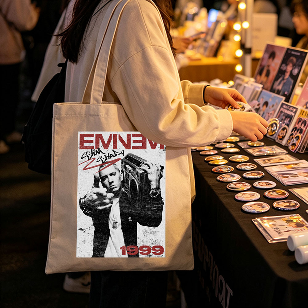 Eminem Holding Boombox Pointing at Camera 1999 Album Cover Art - Canvas tote bags