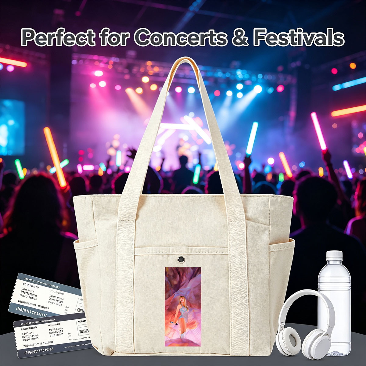 Taylor Swift Performance in a Sparkling Bodysuit on a Vibrant, Dreamlike Stage - Multi-pocket bags