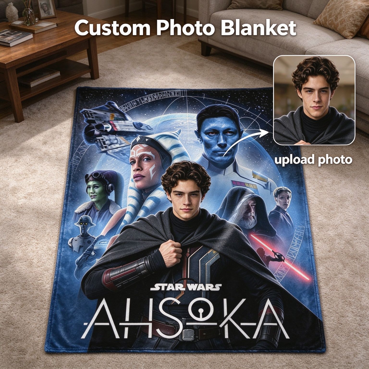Custom Photo Face Flannel Throw Blanket Personalized Sci Fi Movie Character Bed Blanket for Sofa Couch Cozy Warm Soft