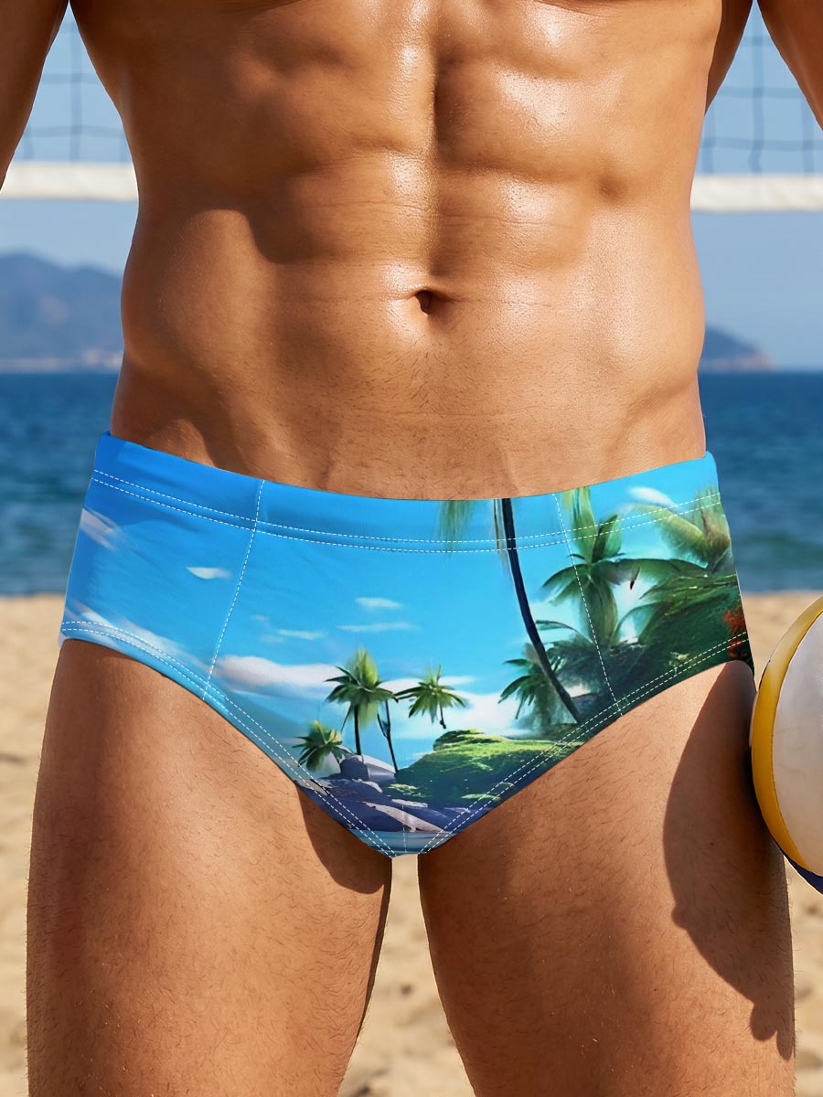 Tropical Beach with Palm Trees and Crystal Clear Water -  Men's swim trunks