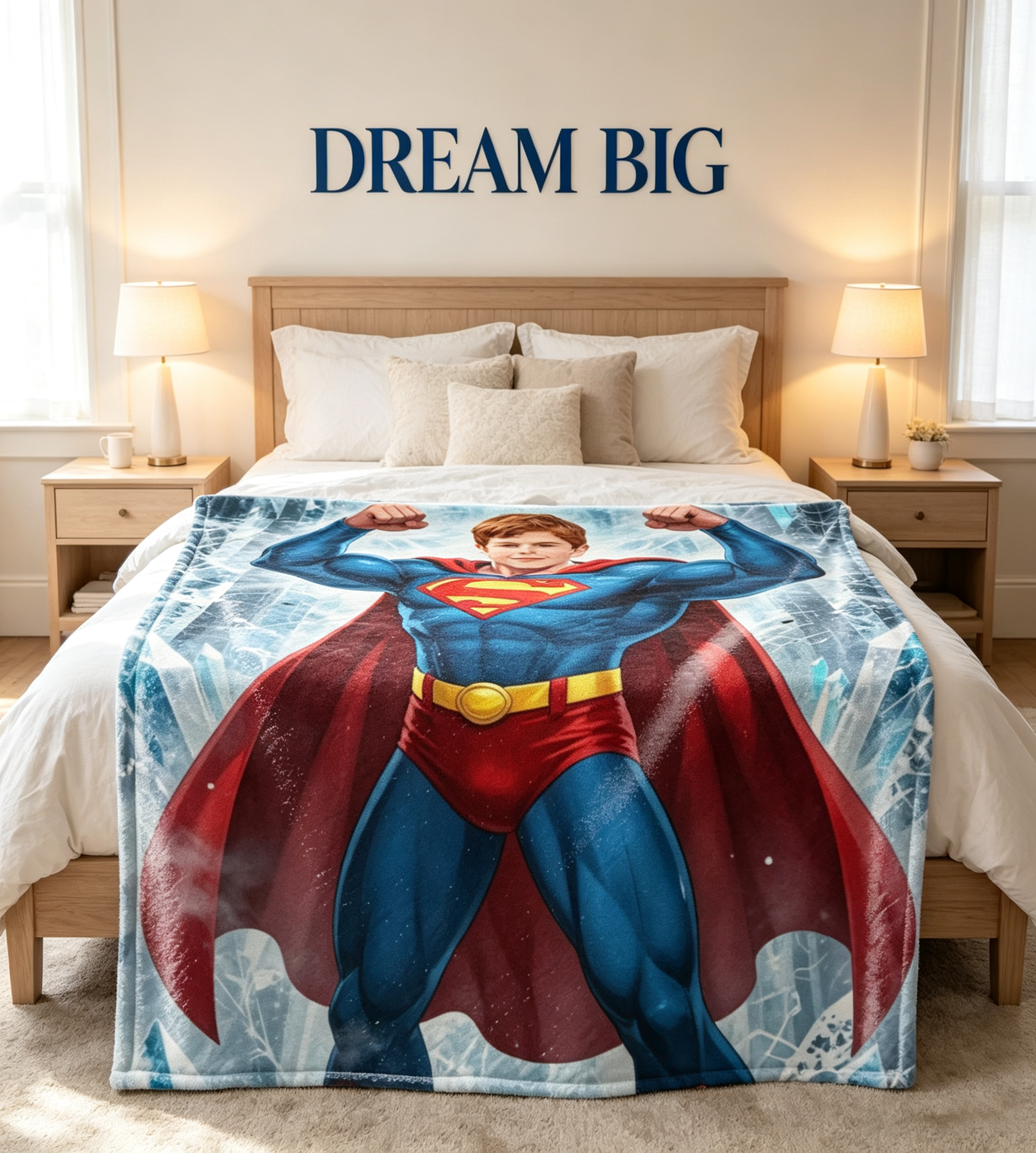 Custom Superhero Kids Blanket, 280g Flannel Personalized Photo Blanket, Soft Warm Anti-Pilling Throw Blanket for Boys Birthday Gifts