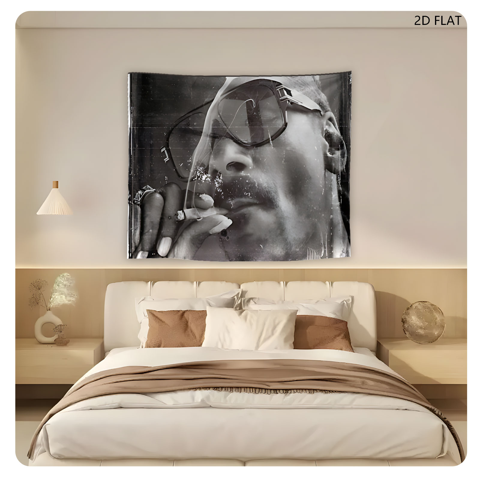 Snoop Dogg Smoking Cigarette in Sunglasses, Black and White Portrait - Tapestry