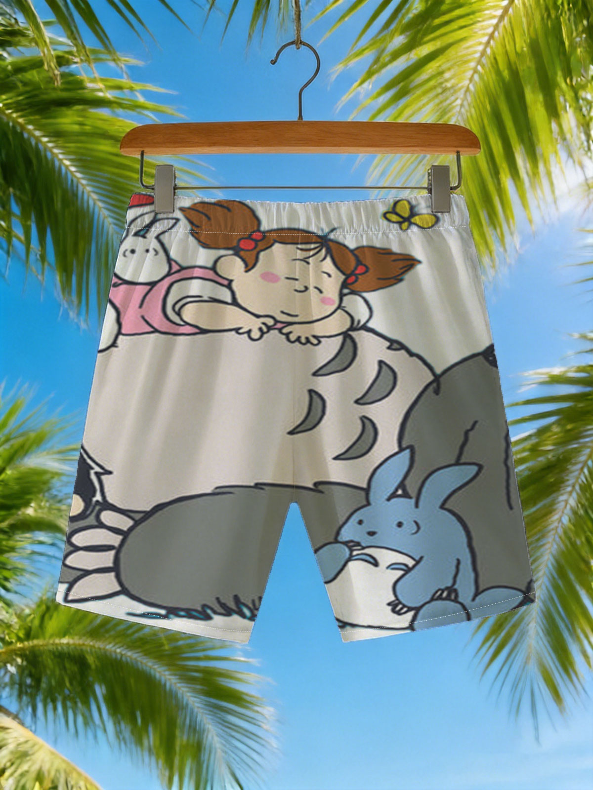 Totoro, Mei, Satsuki, and Friends in a Whimsical Forest Scene -  Beach shorts