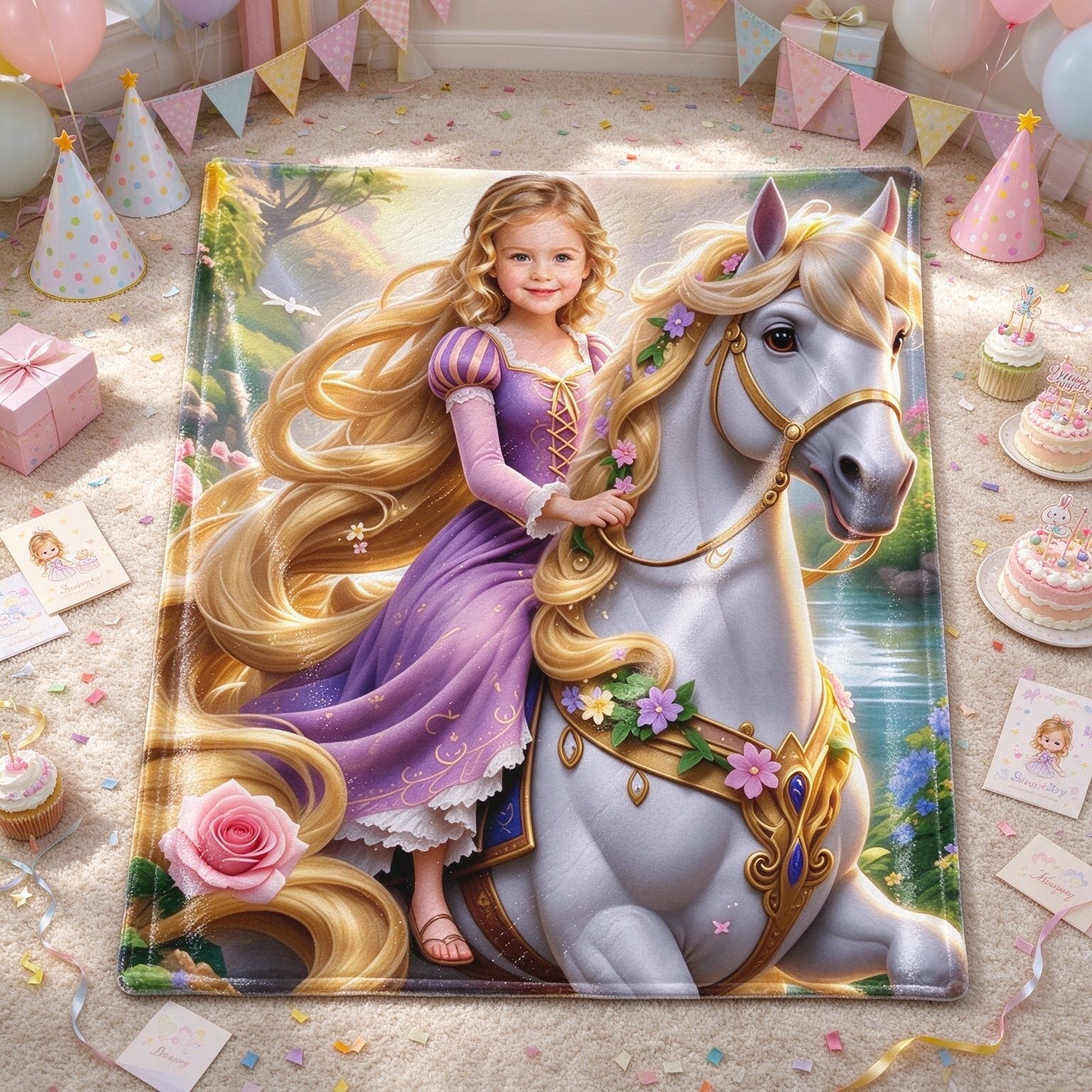 Personalized Face Photo Blanket Fairy Tale Princess on Horse Design Ultra Soft Flannel Throw Ideal Personalized Gift
