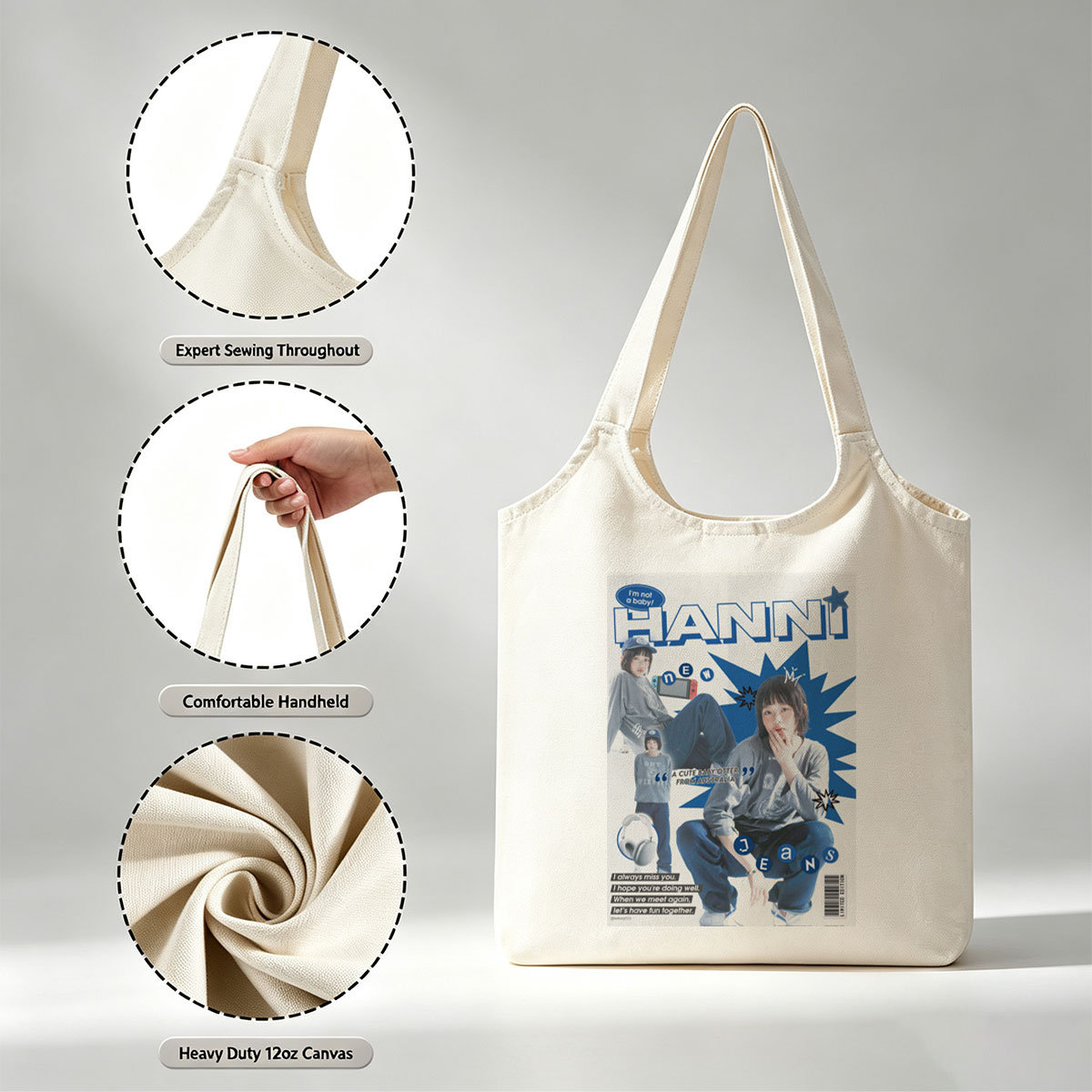 HANNI New Jeans Cover Feature: A Cute Baby Otter from Australia in Stylish Streetwear and Headphones - Canvas shoulder bags/