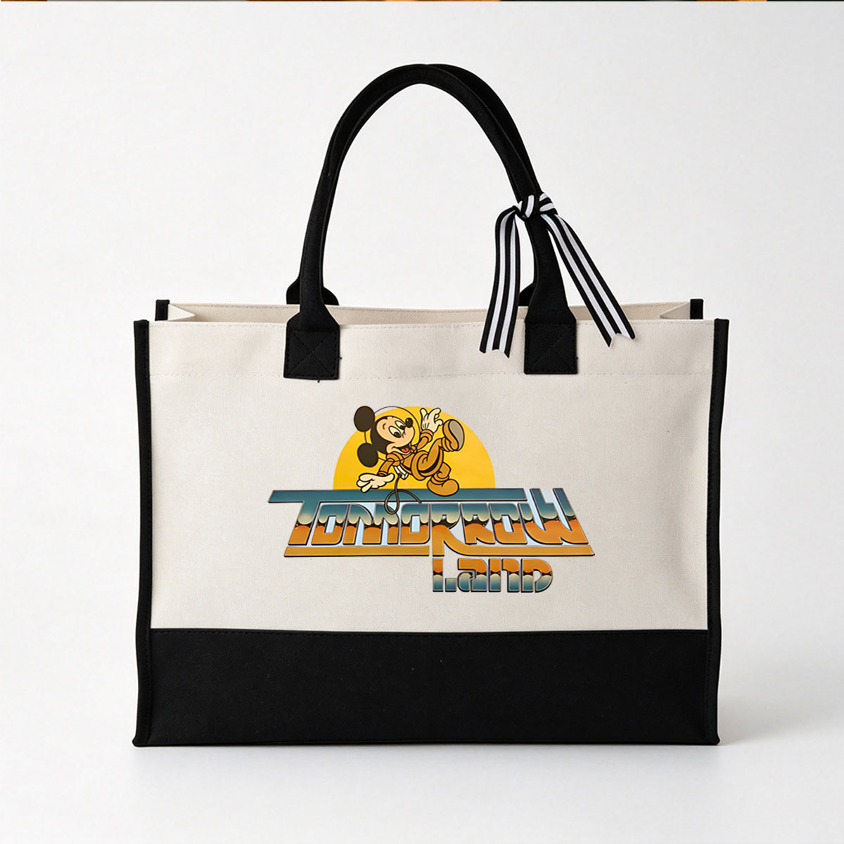 Mickey Mouse in Tomorrowland Logo - Canvas patchwork gift tote bag
