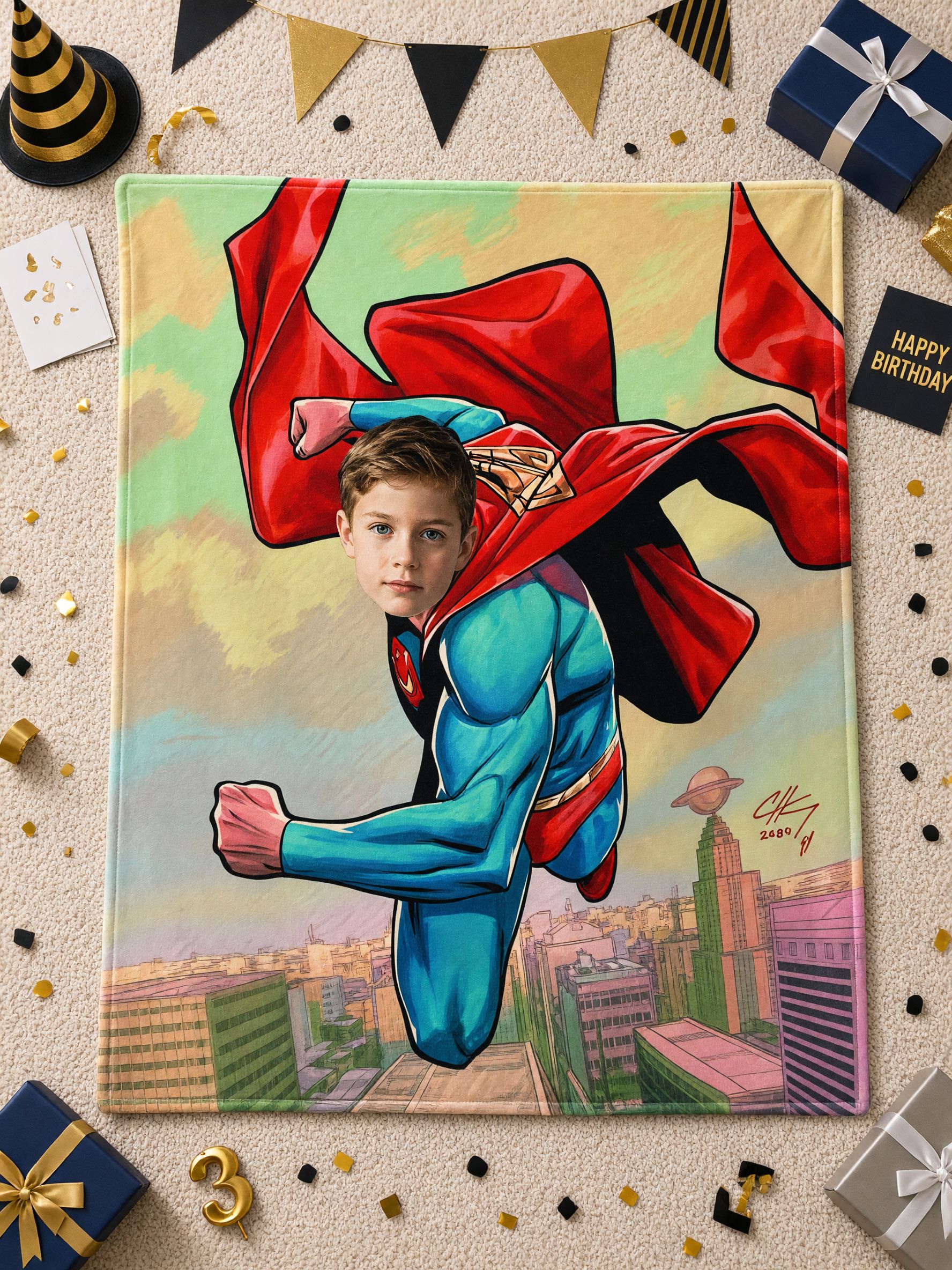 Custom Superhero Photo Face Blanket, Soft Flannel Fleece Throw, Ideal Personalized Gift for Kids and Family