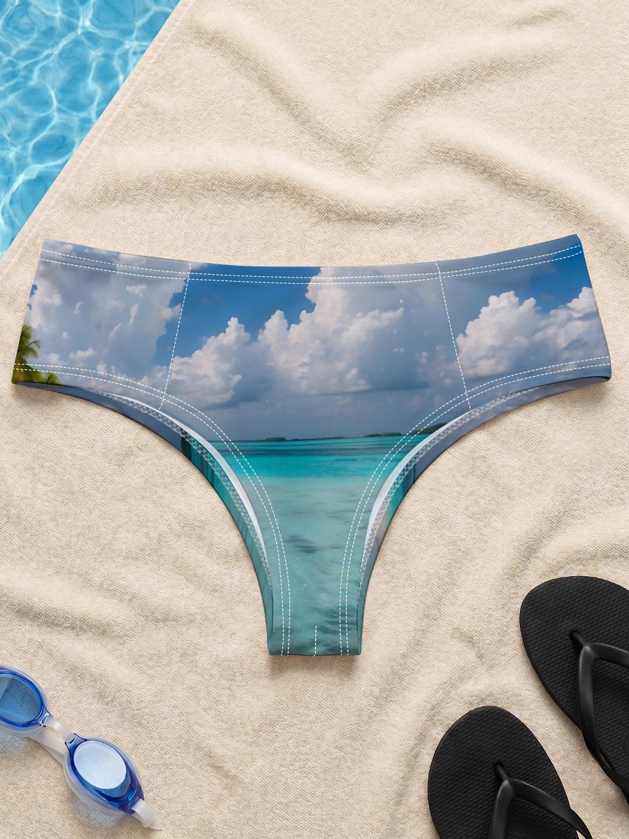 Crystal Clear Waters and White Sand Beach Under Blue Sky -  Men's swim trunks