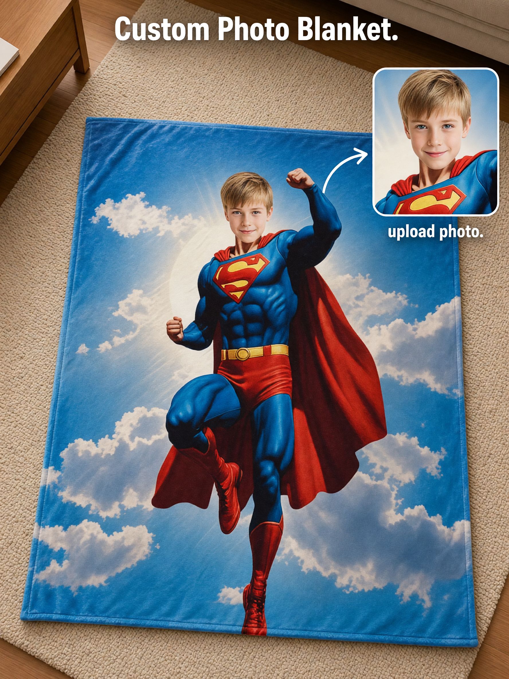 Custom Superhero Photo Flannel Blanket, Ultra Soft Personalized Face Throw, Ideal Cozy Gift