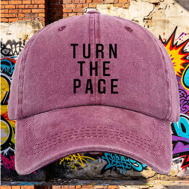 Men's Printed Washed Cotton Hat Turn The Page Design Casual Round Brim Summer Lightweight Cap for Outdoor Activities and Urban Lifestyle Adults