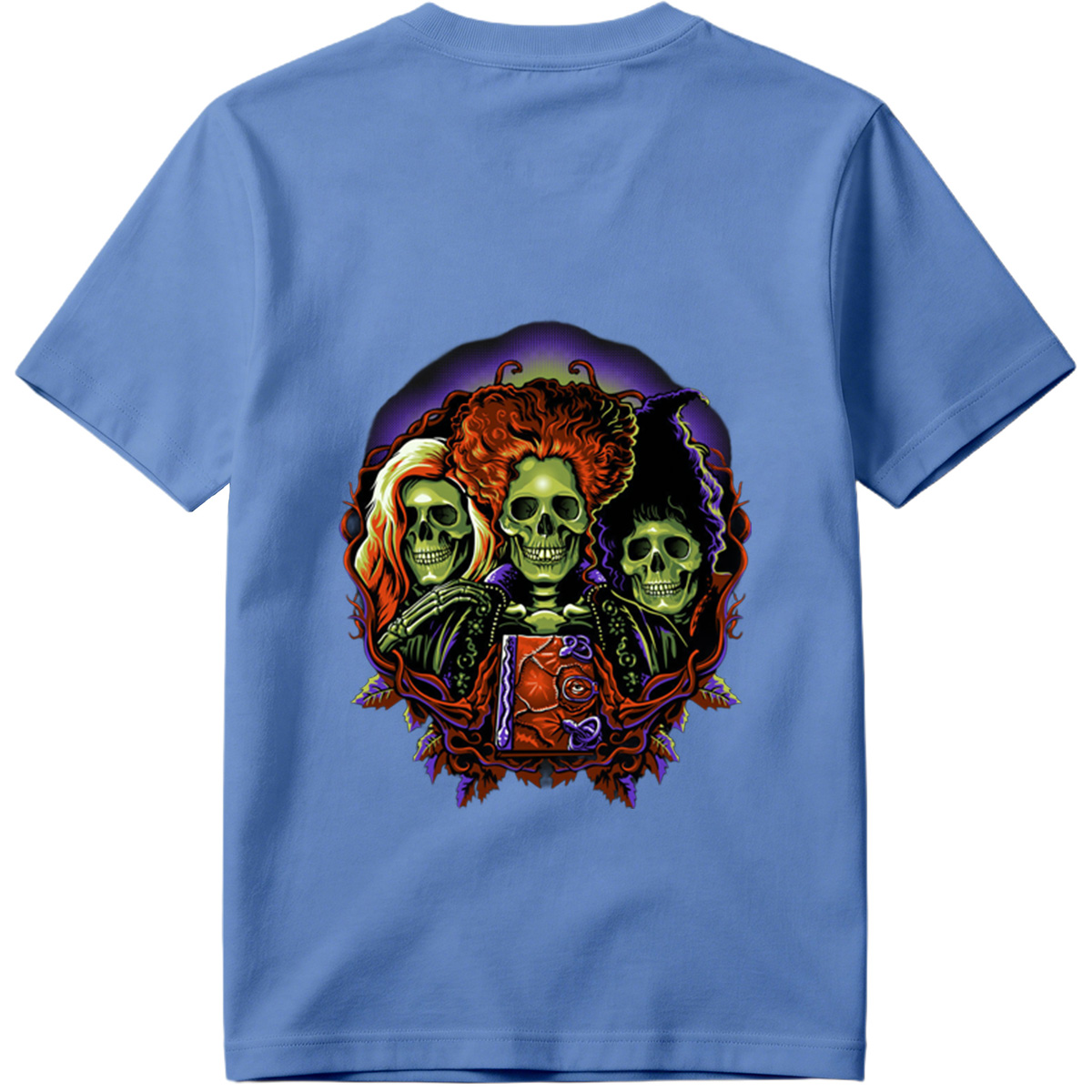 Three Skulls with Vibrant Hair and Ornate Design - Tee