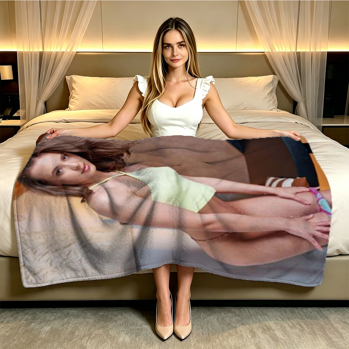 Emma Watson nude in bedroom with painting. - Blanket