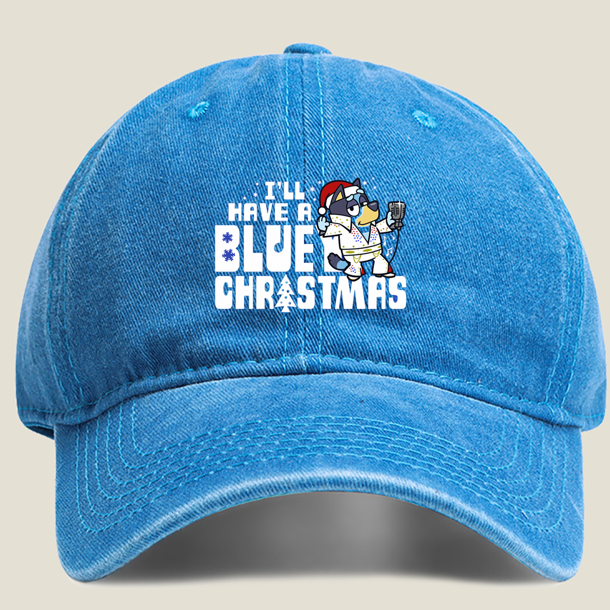 Bluey Christmas Singing - Washed Denim - Baseball Cap