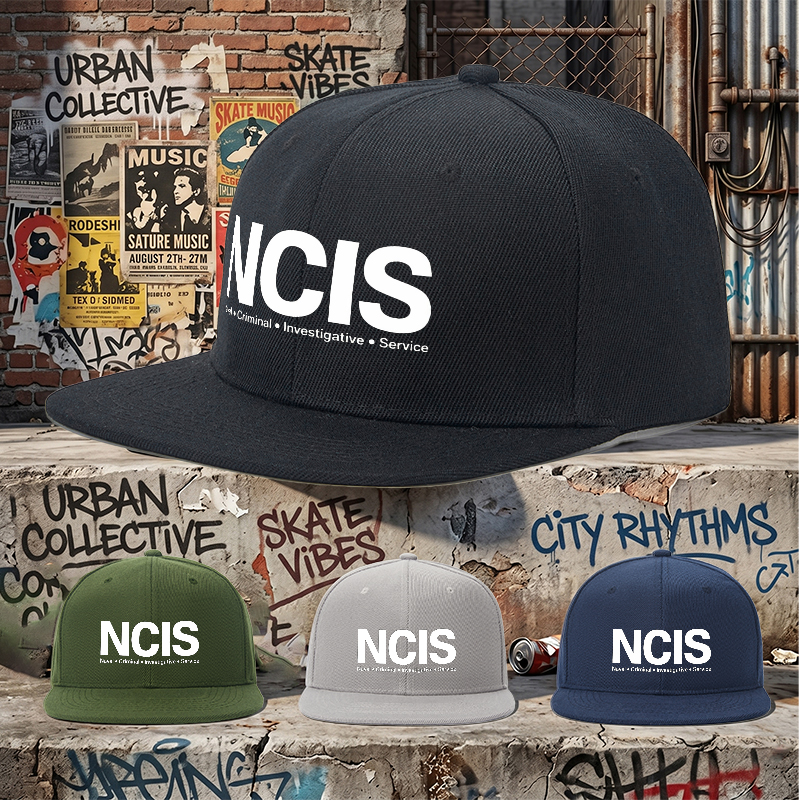 Flat Brim Baseball Cap NCIS Logo Print Streetwear Underground Skate Style Basketball Court Skate Park Fit for Skaters Rappers Urban Players